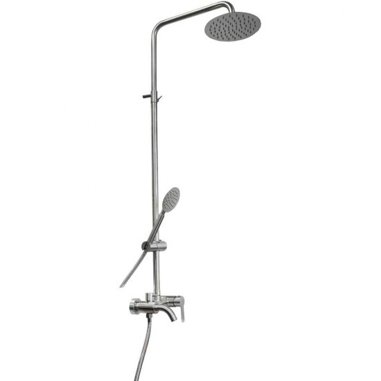 Душевая система SANTREK AQUA-991 INOX шар. d-35 нерж, с верхним душем и смесителем