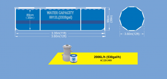 Каркасный бассейн Avenli 360x99 см 8812 л с фильтром