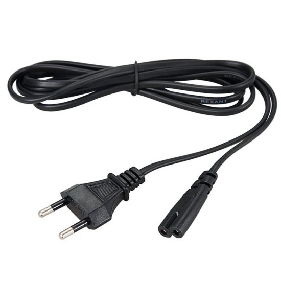 Шнур сетевой с вилкой с разъемом С7 1,8 м ПВС 2х0,5 кв.мм 2,5 А Rexant черный (11-1101)