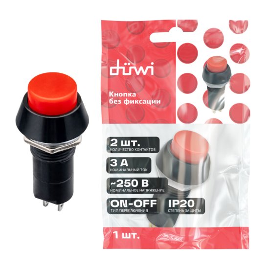Кнопка выпирающая Düwi PBS-11B 250 В IP20 без фиксации красная (26856 7)