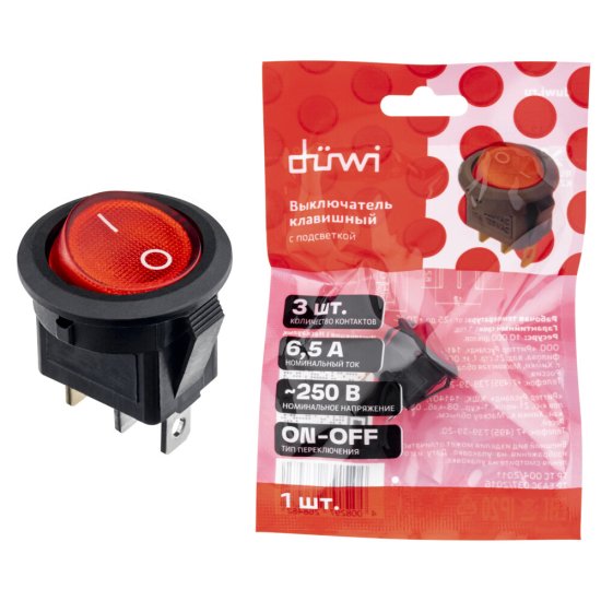 Кнопка круглая Düwi 26848 2 250 В IP20 с подсветкой красная