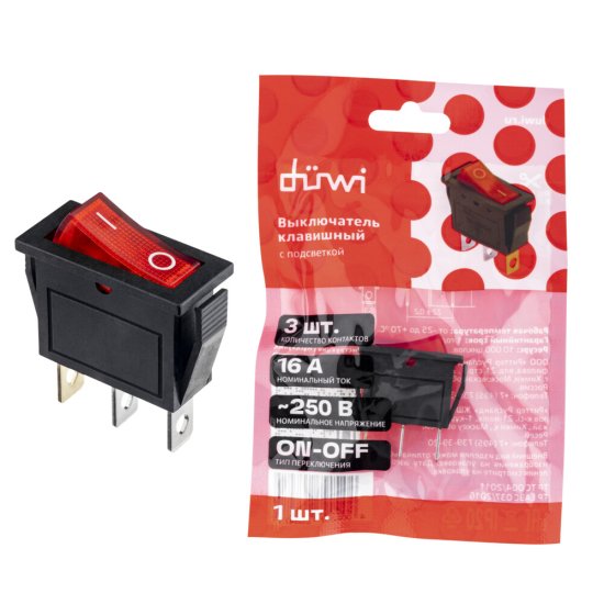 Кнопка прямоугольная Düwi 26847 5 250 В IP20 с подсветкой красная