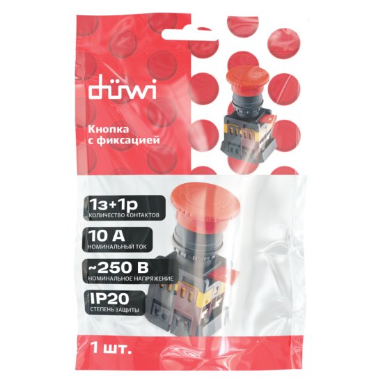 Кнопка грибок Düwi 26863 5 250 В IP40 с фиксацией красная