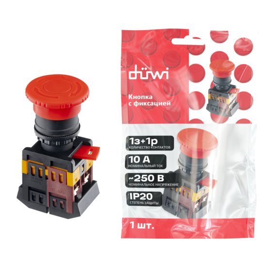 Кнопка грибок Düwi 26863 5 250 В IP40 с фиксацией красная