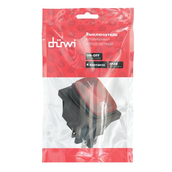 Кнопка прямоугольная Düwi 26845 1 250 В IP65 с подсветкой красная