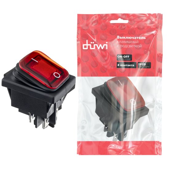 Кнопка прямоугольная Düwi 26845 1 250 В IP65 с подсветкой красная
