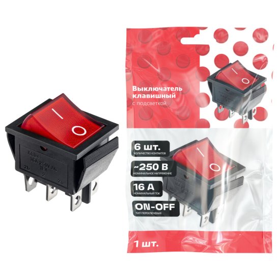 Кнопка прямоугольная Düwi 26841 3 250 В IP20 с подсветкой красная