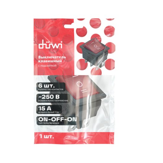 Кнопка прямоугольная Düwi 26842 0 250 В IP20 с подсветкой красная