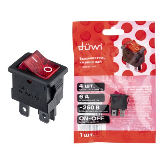 Кнопка прямоугольная Düwi 26846 8 250 В IP20 с подсветкой красная