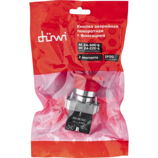 Кнопка грибок Düwi BS542 250 В IP40 с фиксацией поворотная красная (26864 2)