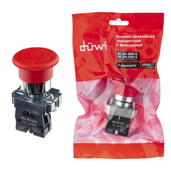 Кнопка грибок Düwi BS542 250 В IP40 с фиксацией поворотная красная (26864 2)