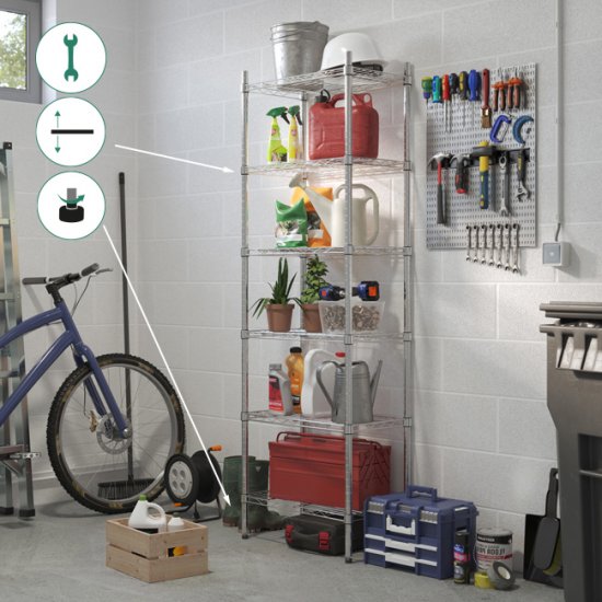 Стеллаж сетчатый металл 6 полок 60x180x35 см цвет хром нагрузка на полку 50 кг