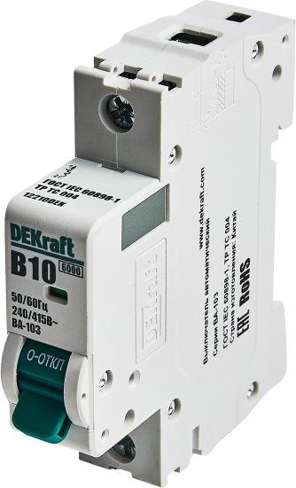 Автоматический выключатель Dekraft ВА-103 1P B10 А 6 кА 12207DEK