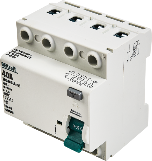 УЗО Dekraft ВДТ УЗО-03 4P 40 А 100 мА 6 кА АС14243DEK