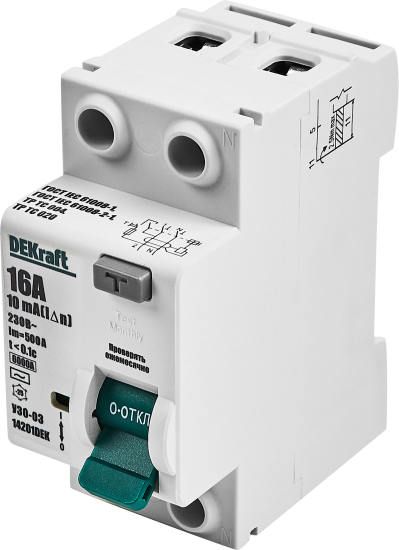 УЗО Dekraft ВДТ УЗО-03 2P 16 А 10 мА 6 кА АС14201DEK