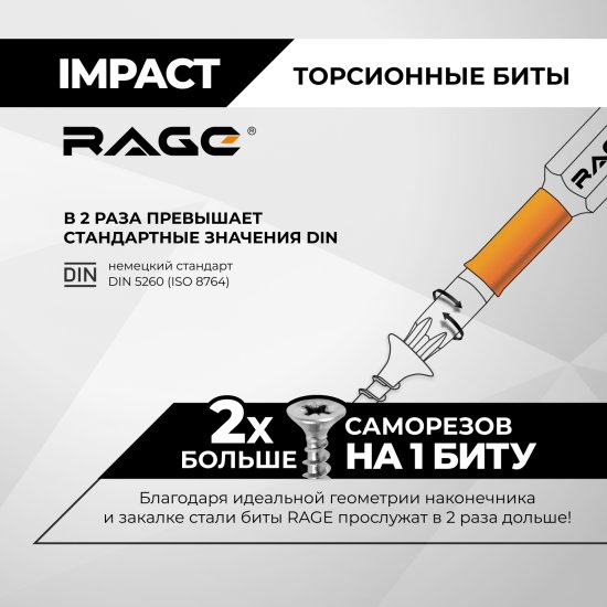 Бита ударная Rage 554146 T15x50 мм, 2 шт.