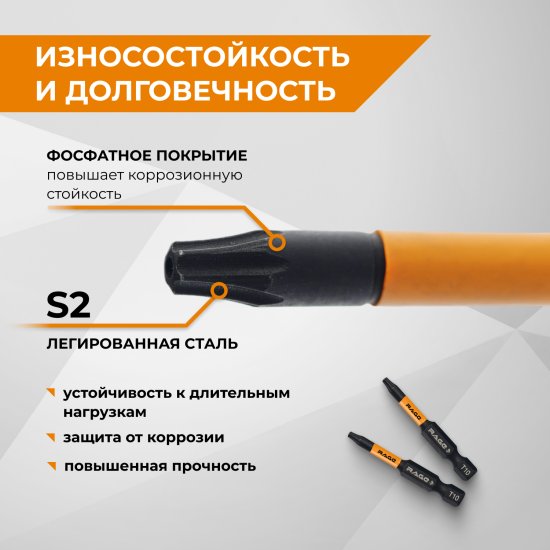 Бита ударная Rage 554145 T10x50 мм, 2 шт.