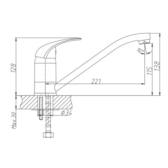 Смеситель для кухни и раковины Corsa Deco Wave L хром однорычажный с поворотным изливом (1010676)