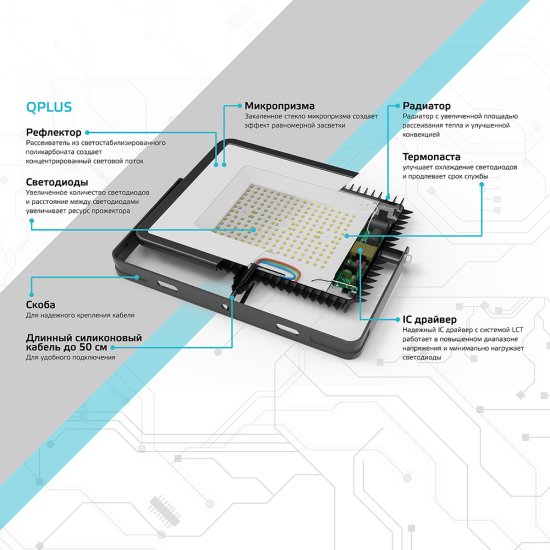 Прожектор светодиодный Gauss Qplus ДО-100 6500К 100 Вт IP65 черный