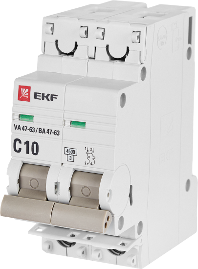 Автоматический выключатель EKF ВА47-63 2P C10 A 4.5 кА