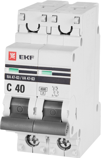 Автоматический выключатель EKF ВА47-63 2P C40 A 4.5 кА