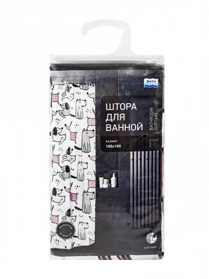 Штора для ванной Bath Plus Cute Puppy CH-21296 180x180 см цвет белый серый розовый