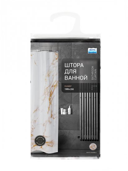 Штора для ванной Bath Plus White Marble CH-21332 180x200 см цвет белый бежевый