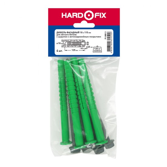 Дюбель фасадный для легкого бетона Hard-Fix с шурупом шестигранная головка 10х115 мм коррозионностойкий (4 шт.)