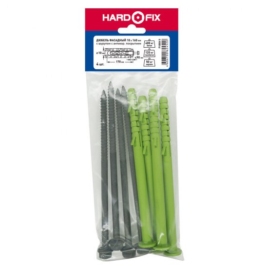 Дюбель фасадный Hard-Fix с шурупом шестигранная головка 10х160 мм коррозионностойкий (4 шт.)