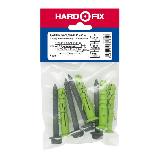 Дюбель фасадный Hard-Fix с шурупом шестигранная головка 10х60 мм коррозионностойкий (4 шт.)