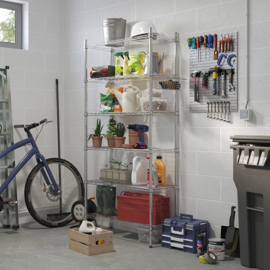 Стеллаж сетчатый металл 6 полок 90x180x35 см цвет хром нагрузка на полку 50 кг