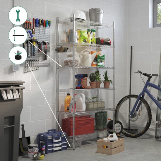 Стеллаж сетчатый металл 6 полок 90x180x35 см цвет хром нагрузка на полку 50 кг