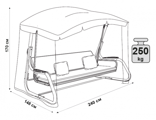 Качели садовые NATERIAL Aniva 3-х местные до 250 кг коричневый