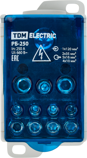Распределительный блок на DIN-рейку TDM Electric РБ-250 1П 250 А