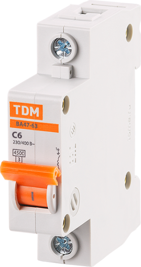 Автоматический выключатель TDM Electric ВА47-63 1P C6 А 4.5 кА SQ0218-0001