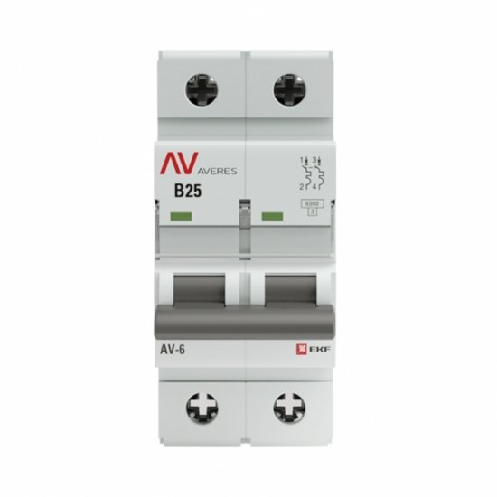 Автоматический выключатель модульный EKF Averes AV-6 2Р 25А тип B 6 кА 230 В (mcb6-2-25B-av)