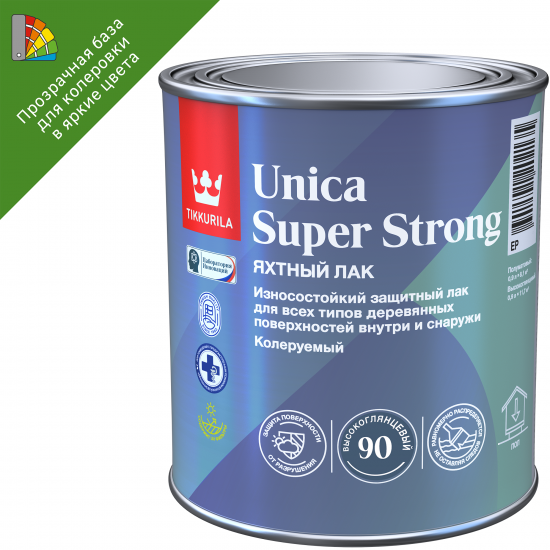 Лак яхтный Tikkurila Unica Super Strong База ЕР бесцветный высокоглянцевый 0.9 л