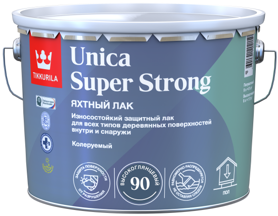 Лак яхтный Tikkurila Unica Super Strong База ЕР бесцветный высокоглянцевый 9 л