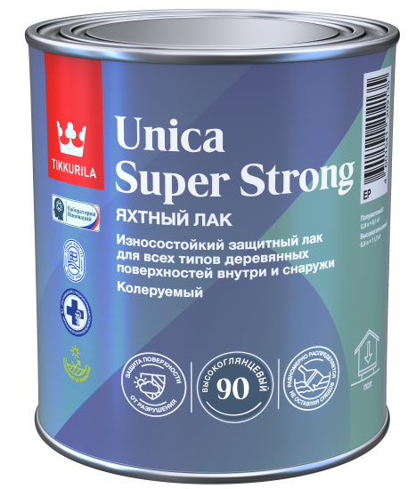 Лак яхтный Tikkurila Unica Super Strong База ЕР бесцветный полуматовый 0.9 л