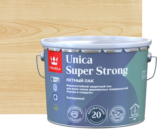 Лак яхтный Tikkurila Unica Super Strong База ЕР бесцветный полуматовый 9 л