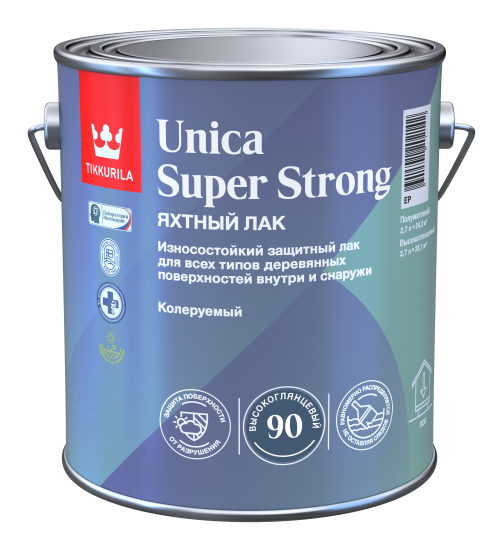 Лак яхтный Tikkurila Unica Super Strong База ЕР бесцветный полуматовый 2.7 л