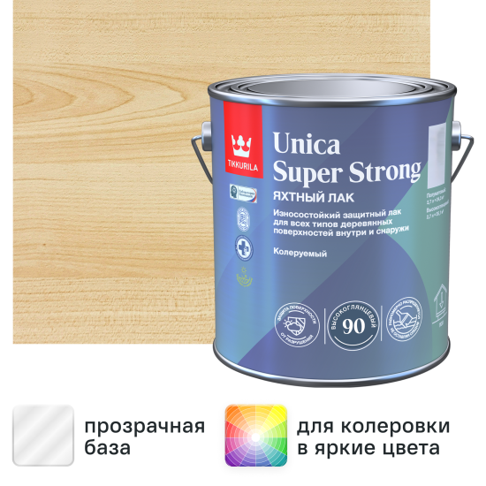 Лак яхтный Tikkurila Unica Super Strong База ЕР бесцветный высокоглянцевый 2.7 л
