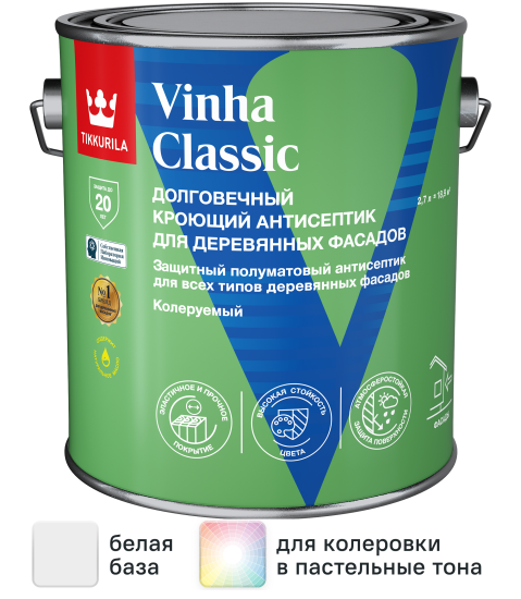 Антисептик кроющий Tikkurila Vinha Classic VVA полуматовый белый 2.7 л