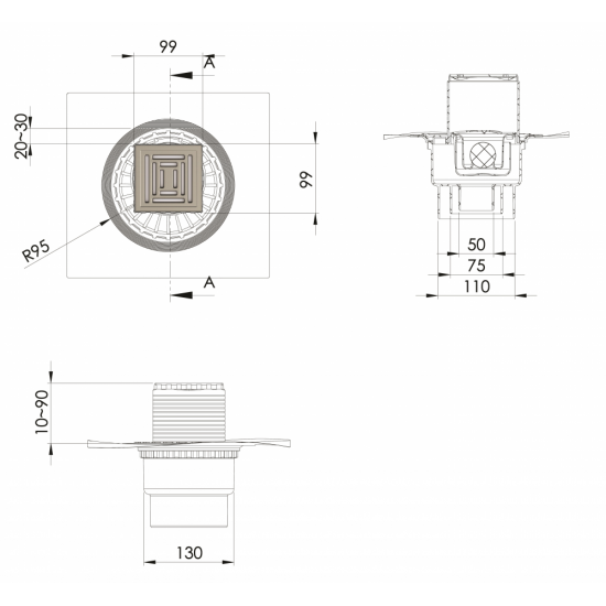 Трап для душа Trend комбинированный затвор 100x100 мм пластик/нержавеющая сталь