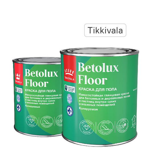 Краска для полов износостойкая Tikkivala Betolux Floor глянцевая цвет белый база A 0.9 л