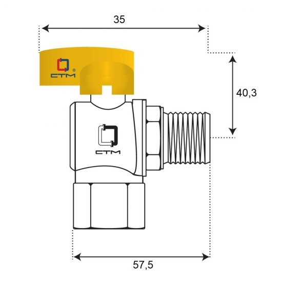 Кран шаровой газовый СТМ 3/4 ВР(г) х 3/4 НР(ш) бабочка угловой (CGLFMB34)