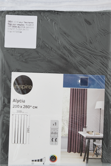 Штора со скрытыми петлями Inspire Alycia 200x280 см цвет темно-серый