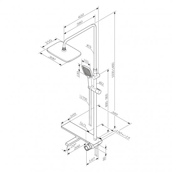 Душевая система AM.PM Flash F079SQ700 со смесителем 3 режима цвет хром