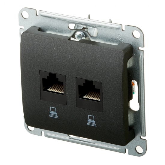 Розетка компьютерная Systeme Electric Glossa встраиваемая антрацит 2хRJ45 (GSL000785KK)
