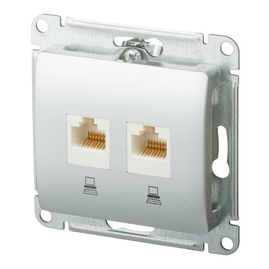 Розетка компьютерная Systeme Electric Glossa встраиваемая алюминий 2хRJ45 (GSL000385KK)